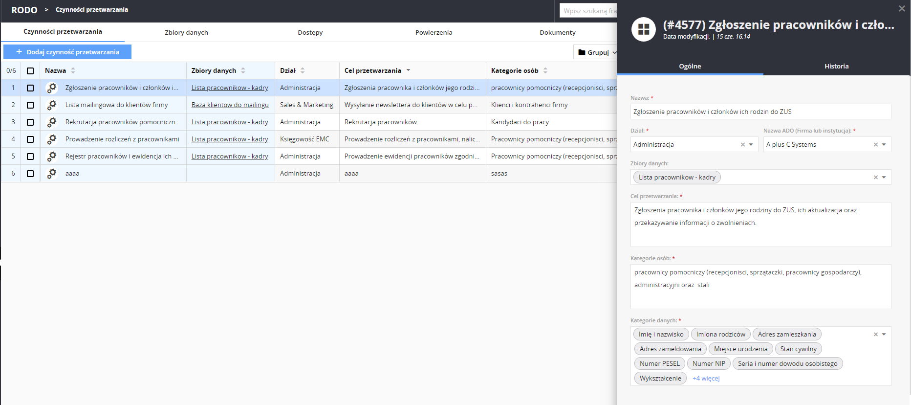 Nowe czynności przetwarzania w module statlook RODO w wersji 12.2.0