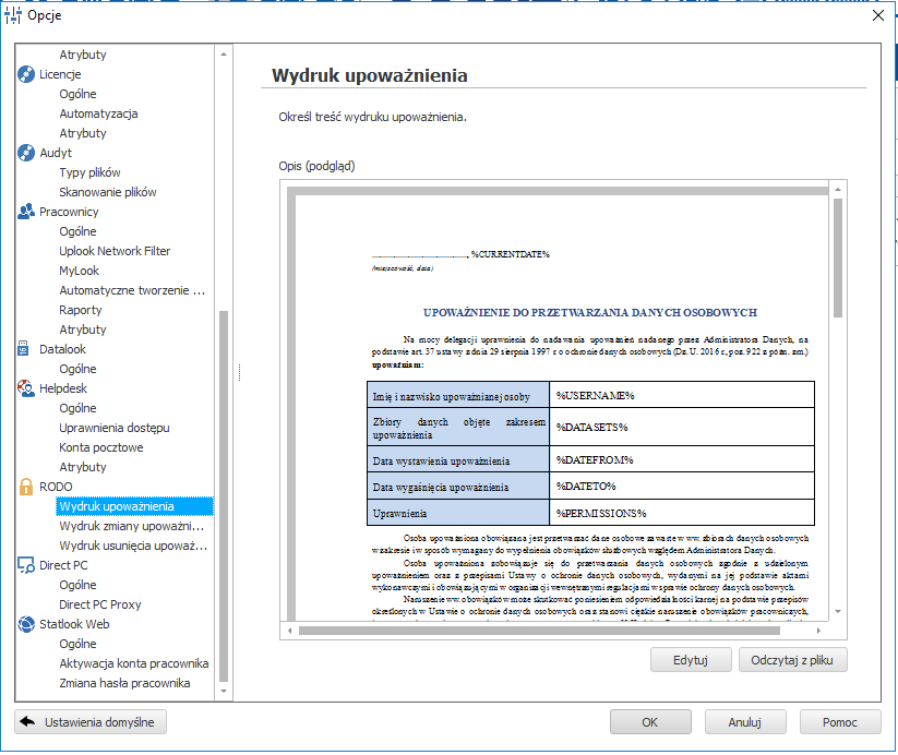 Gotowe szablony dokumentacji związanej z upoważnieniem do przetwarzania danych osobowych w module statlook RODO