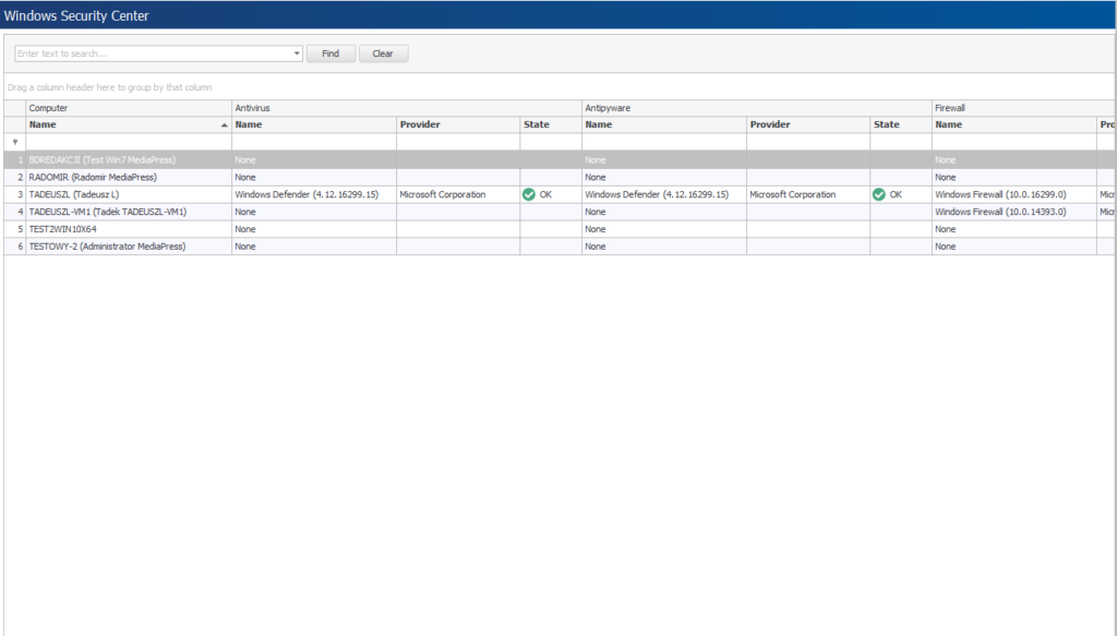 A window displaying Windows Security Center functionality